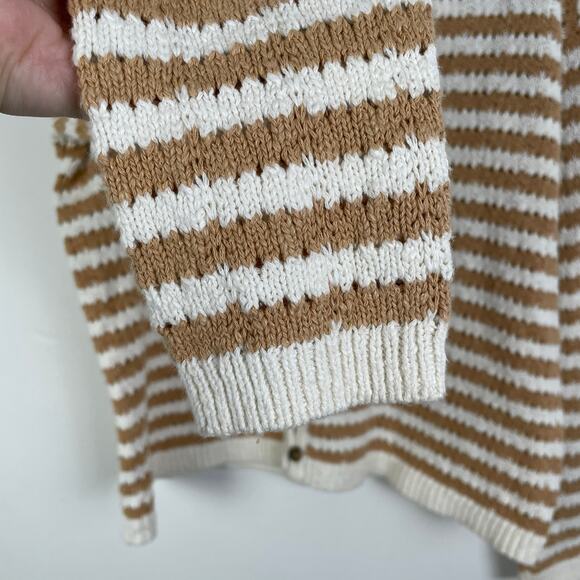 Madewell Open Knit Striped Cardigan Sweater White Tan Button Front Cotton XS - Picture 12 of 15